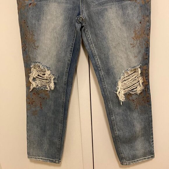 NWT Free People Distressed/ripped Rose Gold Painted High-rise Jeans. Size 27. - Picture 3 of 8